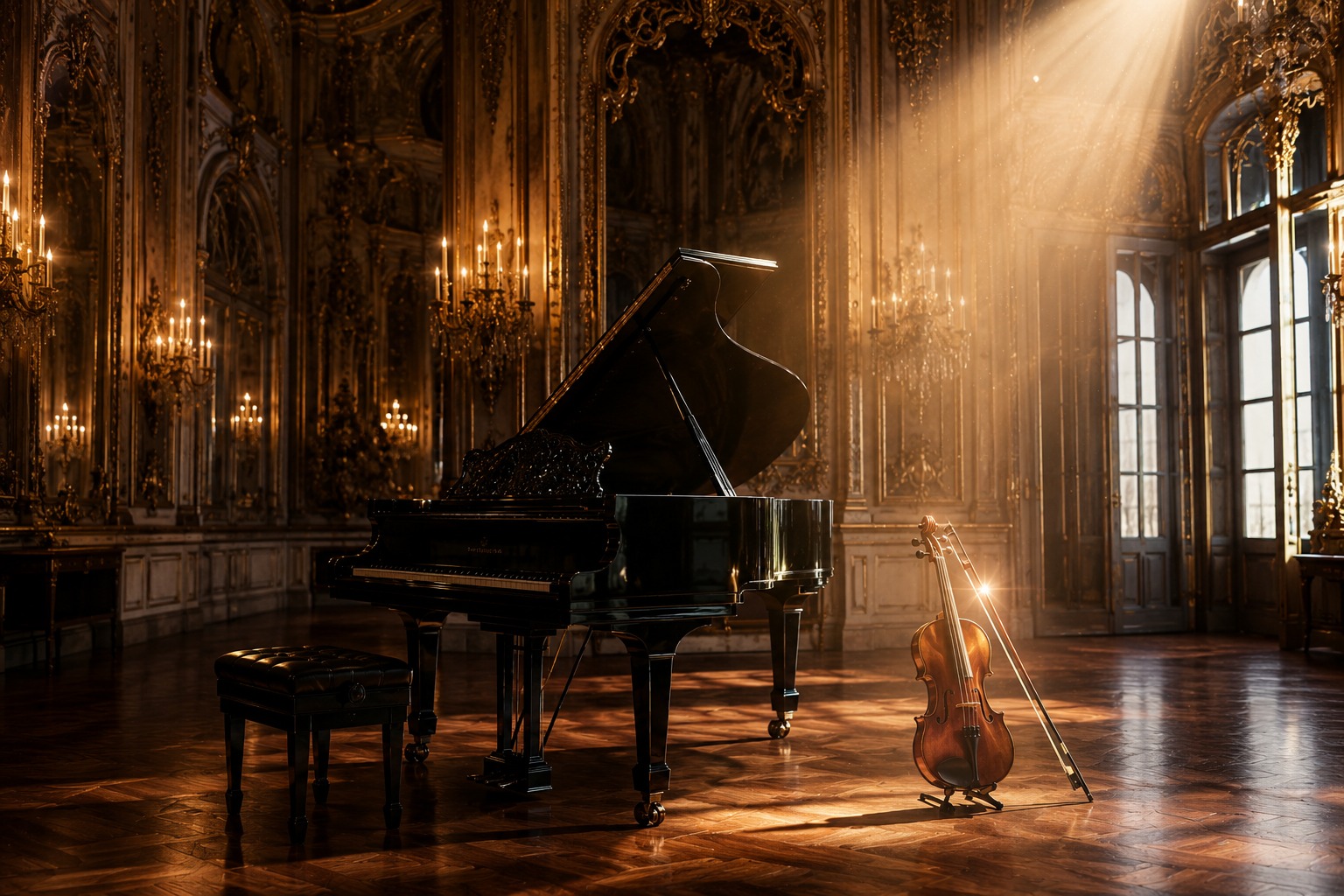Cinematic piano music atmosphere in church cathedral